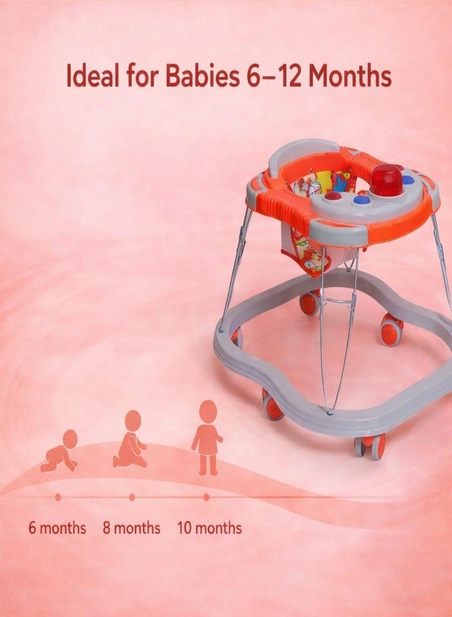 Maanit Musical Baby Walker for 6-24 Months - 3 in1 Walker for Kids, 6-Wheel Adjustable Foldable Infant Walker with Cushioned Seat, 360° Rotating Wheels - Lightweight Safe Learning Walker for Toddlers (Red) - Image 5