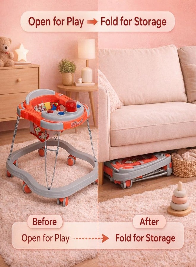 Maanit Musical Baby Walker for 6-24 Months - 3 in1 Walker for Kids, 6-Wheel Adjustable Foldable Infant Walker with Cushioned Seat, 360° Rotating Wheels - Lightweight Safe Learning Walker for Toddlers (Red) - Image 3