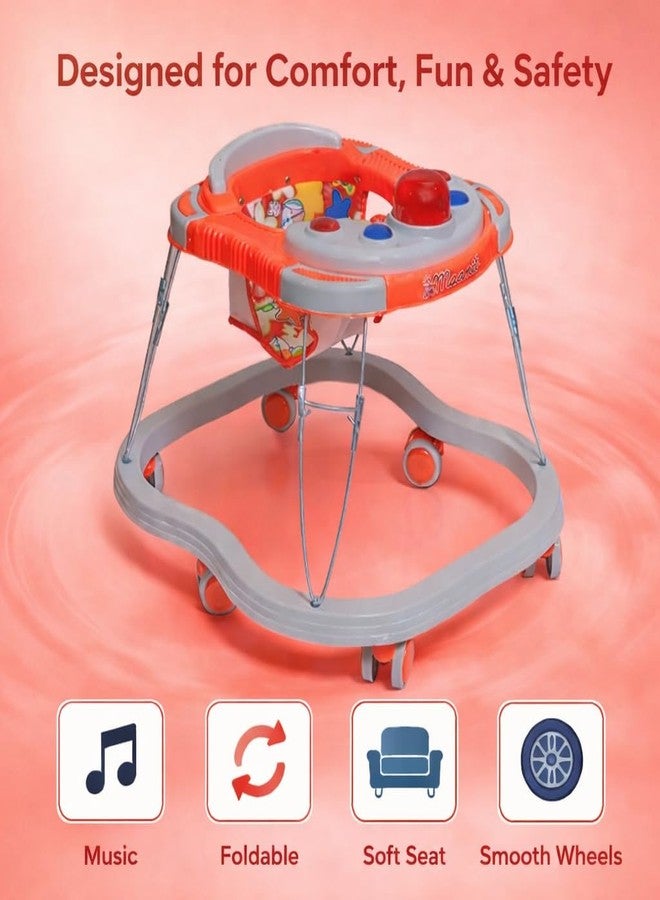 Maanit Musical Baby Walker for 6-24 Months - 3 in1 Walker for Kids, 6-Wheel Adjustable Foldable Infant Walker with Cushioned Seat, 360° Rotating Wheels - Lightweight Safe Learning Walker for Toddlers (Red) - Image 2