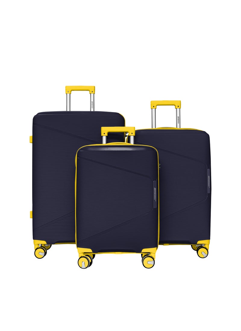 BRITISH TOURISTER - 3-Piece Hardshell Polypropelene Spinner Luggage Set (Small, Medium, Large) - Dark Blue - Image 1