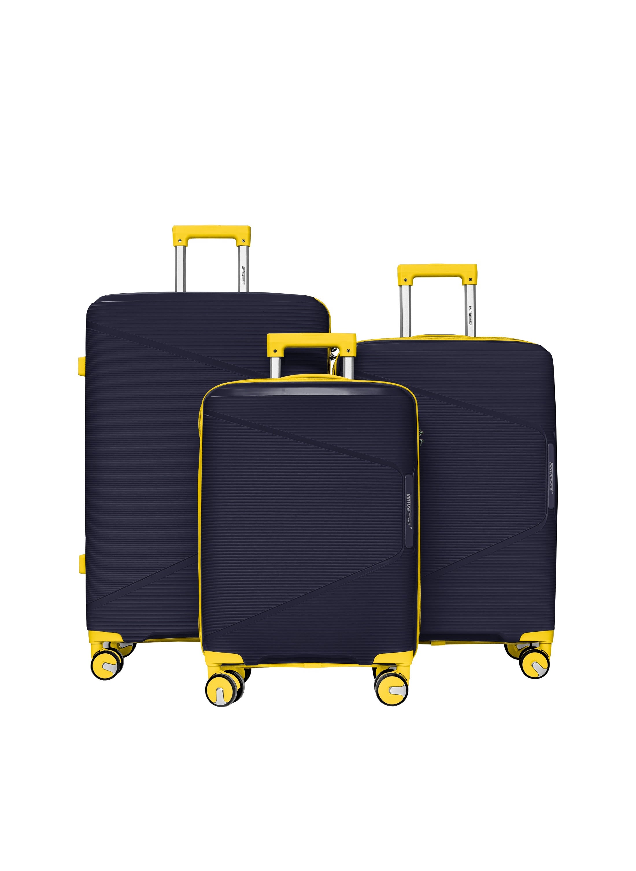 BRITISH TOURISTER 3 Piece Polypropelene Hardside Spinner Luggage Trolley Set 20/24/28 Inch Grey Blue 