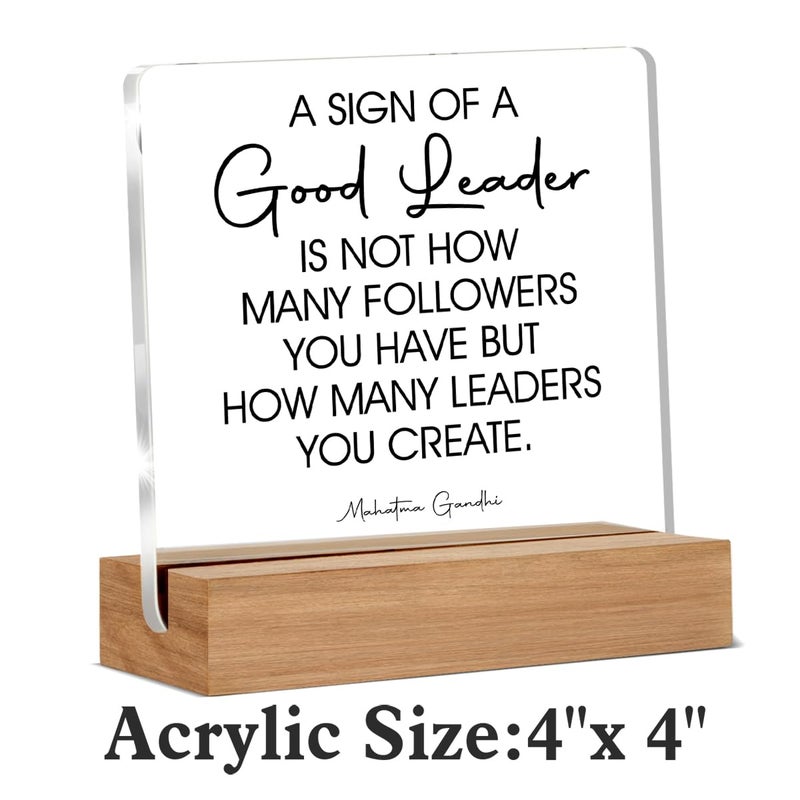 Oqtumes Leader Gift for Men Women Boss Mentor Leadership Gifts a Sign of a Good Leader Sayings Clear Desk Decorations Acrylic Sign With Wooden Stand for Desk Table Shelf - Image 2