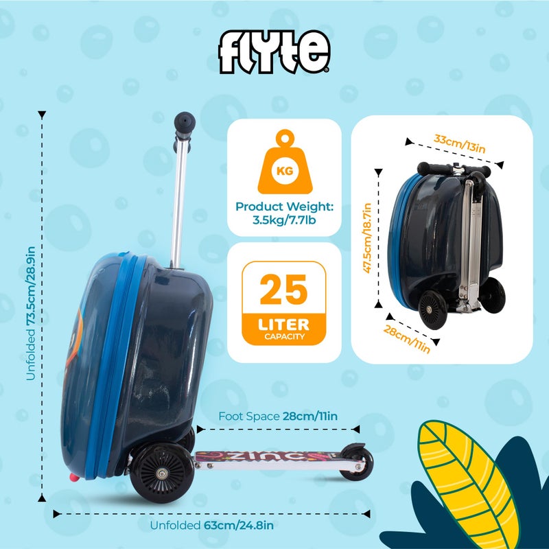 FLYTE Scooter Suitcase Folding Kids Luggage â€“ Stormy the Shark, 18 Inch Hardshell, Ride On with Wheels, 2-in-1, 25 Litre Capacity - Image 3