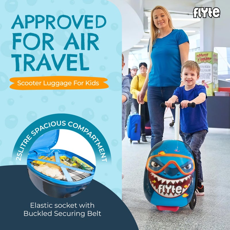 FLYTE Scooter Suitcase Folding Kids Luggage â€“ Stormy the Shark, 18 Inch Hardshell, Ride On with Wheels, 2-in-1, 25 Litre Capacity - Image 5