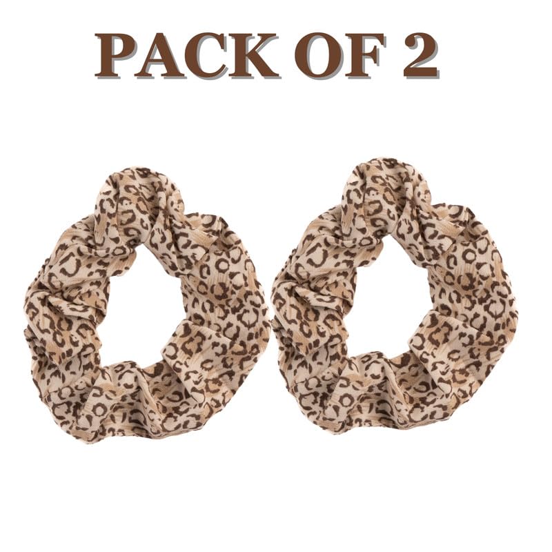 F DREAM Leopard Scrunchies Animal Print Scrunchy Hair Bow Ponytail Holder Elastic Bobbles Hair Ties Bands Scrunchie (Pack2-Brown) - Image 2