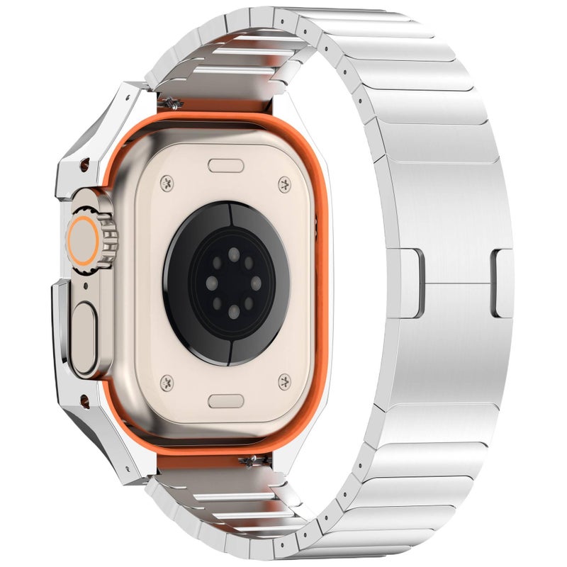 سوار ساعة ذكية سوار معدني من الستانلس ستيل متوافق مع Apple Watch 42/44/45/49mm بملاءمة قابلة للتعديل وحزام بديل بتصميم معدني أنيق باللون ذهبي قابل للتعديل - Image 5