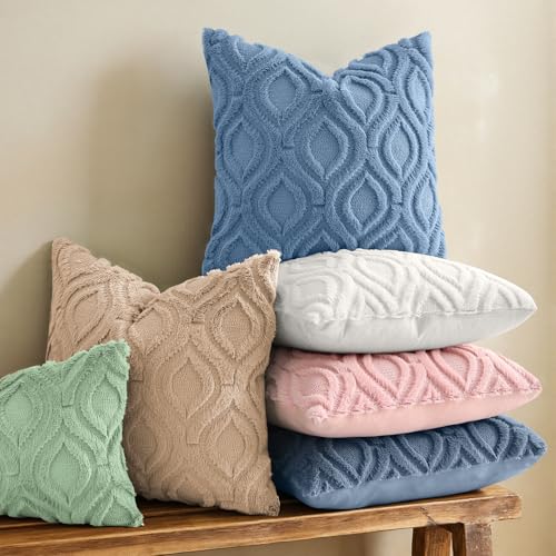 decorUhome Throw Pillow Covers 18x18 Inch Set of 2 Soft Plush Faux Wool Dusty Blue Coastal Solid Couch Pillow Covers Accent Farmhouse Square Patriotic Pillow Cases for Sofa Bed Living Room - Image 3