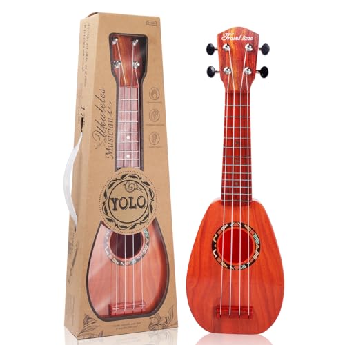 YOLOPLUS 17 Inch Kids Ukulele Guitar Toy 4 Strings Mini Children Musical Instruments Educational Learning Toy for Toddler Beginner Keep Tone AntiImpact Can Play with PicksStrapPrimary Tutorial - Image 1