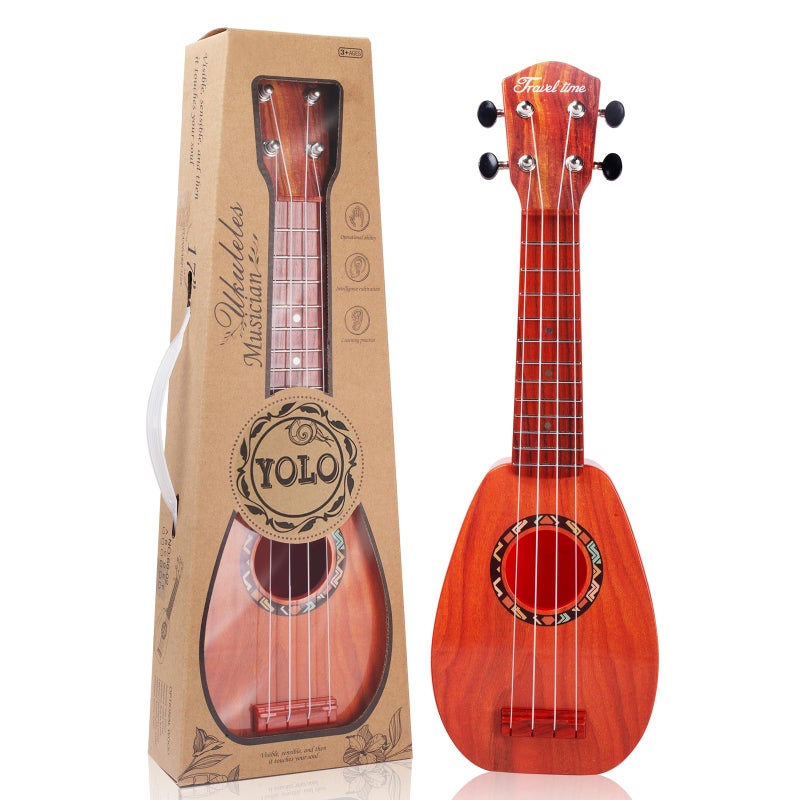 YOLOPLUS 17 Inch Kids Ukulele Guitar Toy 4 Strings Mini Children Musical Instruments Educational Learning Toy for Toddler Beginner Keep Tone AntiImpact Can Play with PicksStrapPrimary Tutorial - Image 2
