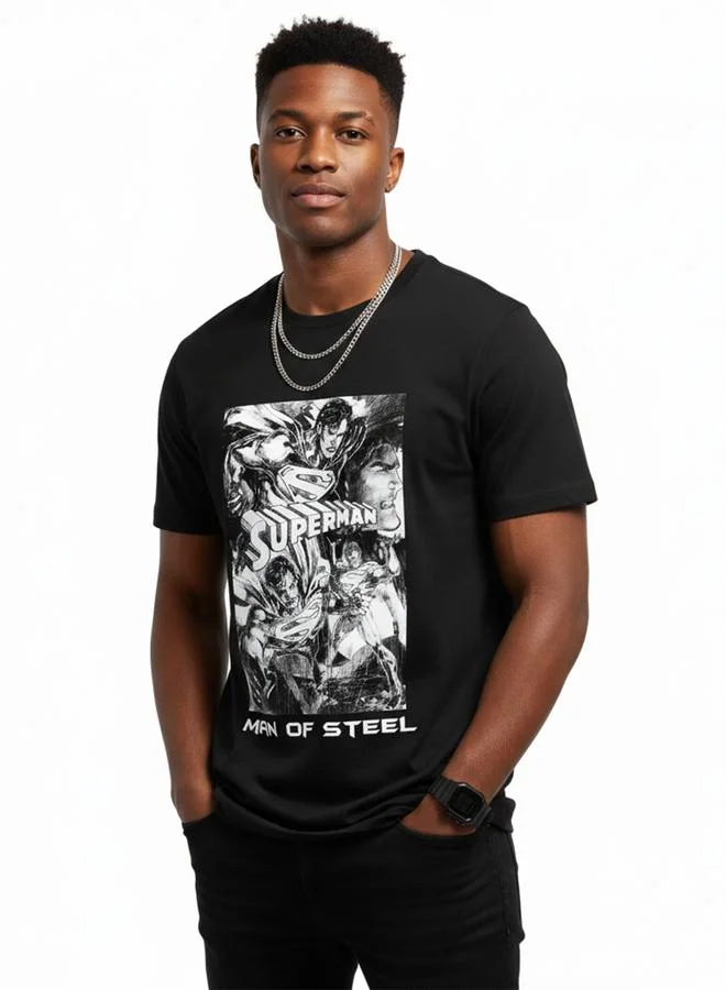 SUPERMAN Men Black Superman Graphic Print T-Shirt
