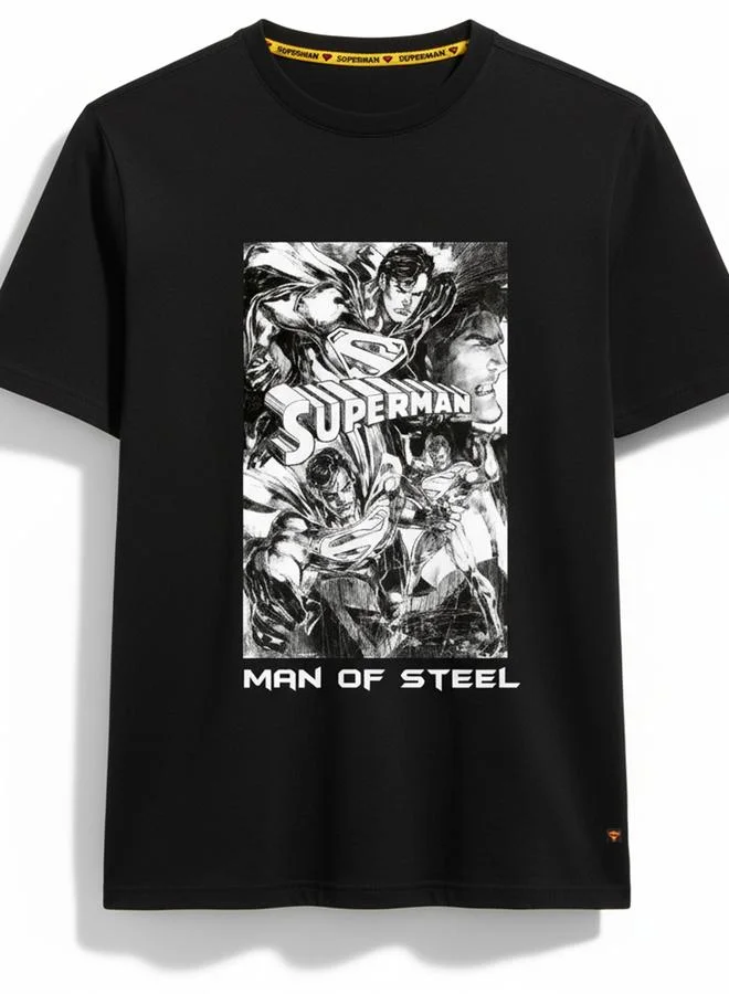 SUPERMAN Men Black Superman Graphic Print T-Shirt