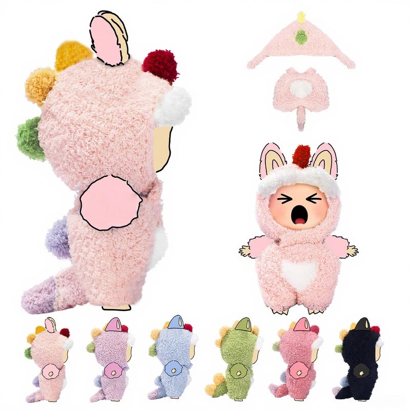 VVQUI Clothes for LABUBU 17cm Doll NO Dolls Dinosaur Outfit for LABUBU Dino Dolls Keychain Accessories Faking Animal Style Outfit Jumpsuit Dinosaur Costume for LABUBU Light Pink - Image 3