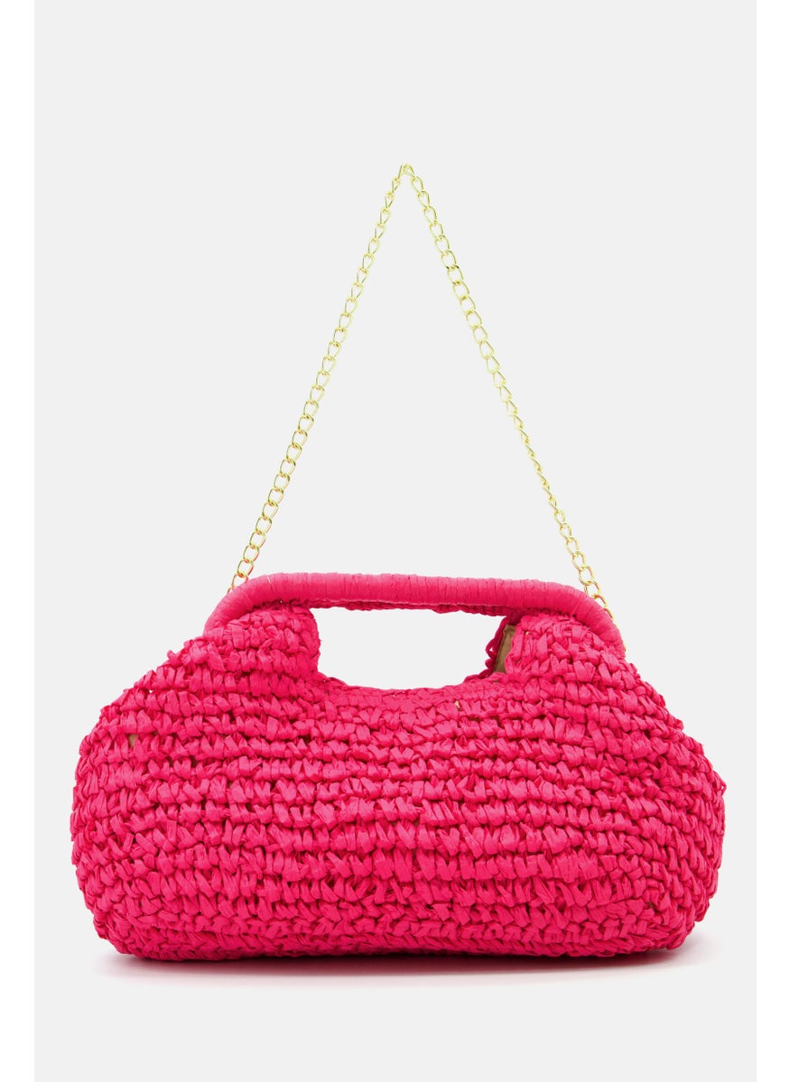 Sol And Mer - Women Straw Cut Out Clutch Bag 18 H x 34 L x 5 W cm, Pink - Image 1
