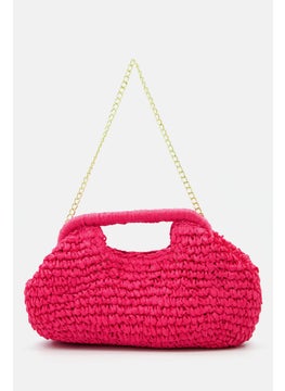 Women Straw Cut Out Clutch Bag 18 H x 34 L x 5 W cm, Pink