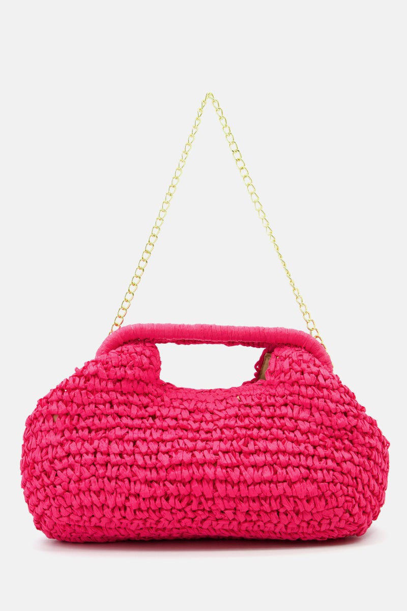 Sol And Mer حقيبة كلاتش نسائية من القش بتصميم مقطوع 18 سم ارتفاع x 34 سم طول x 5 سم عرض، وردي - Image 2