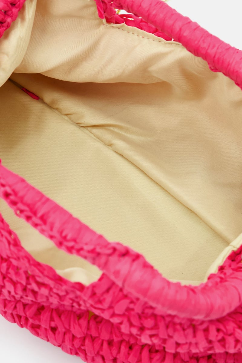 Sol And Mer حقيبة كلاتش نسائية من القش بتصميم مقطوع 18 سم ارتفاع x 34 سم طول x 5 سم عرض، وردي - Image 3