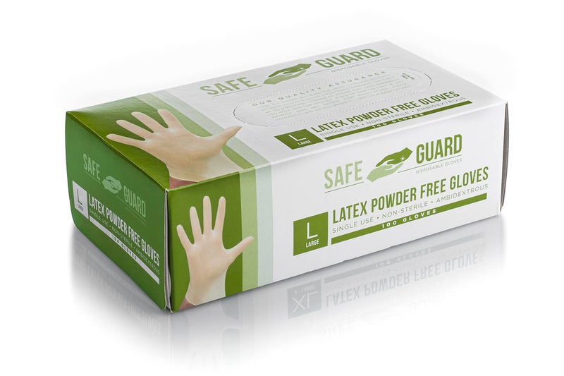 قفازات SAFEGUARD اللاتكس بدون بودرة كبيرة 100 قطعة عبوة واحدة بيضاء