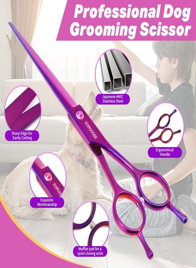 TOPGOOSE 7.5'' Dog Straight Scissors for Grooming 440C Stainless Steel Professional Pet Trimming Scissors Sharp Blades Cutting for Dogs and Cats Shears (Straight, Purple) - Image 3