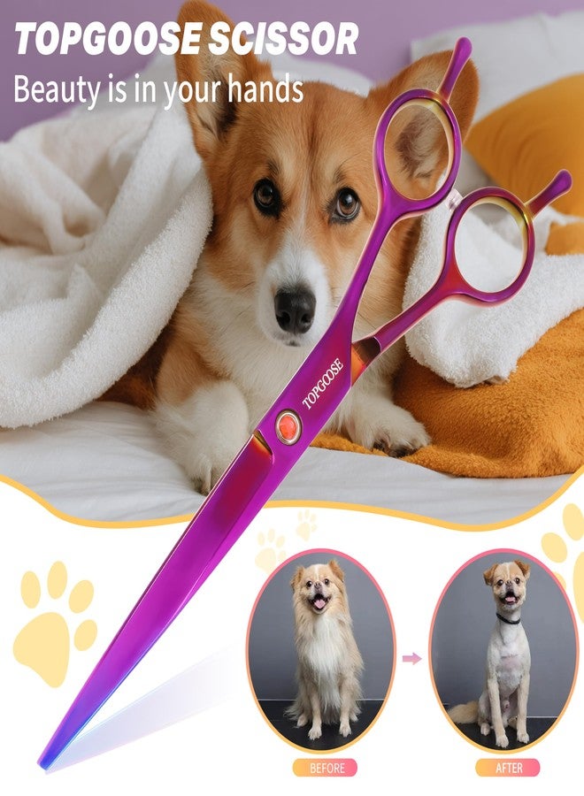TOPGOOSE 7.5'' Dog Straight Scissors for Grooming 440C Stainless Steel Professional Pet Trimming Scissors Sharp Blades Cutting for Dogs and Cats Shears (Straight, Purple) - Image 2