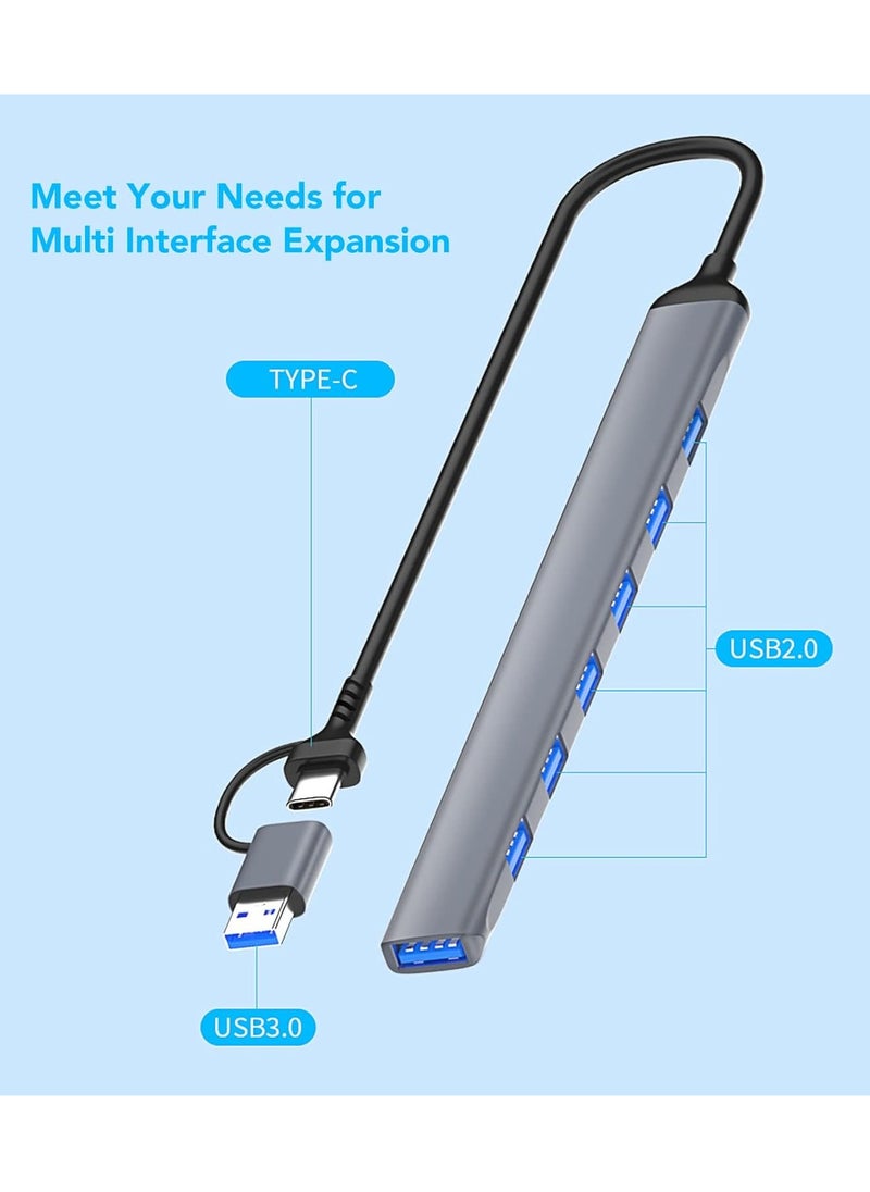 USB C Hub, USB C USB to USB Adapter, USB C to USB A Hub, 7 Ports USB-C USB to USB Hub 3.0/2.0, USB Splitter Aluminum Alloy