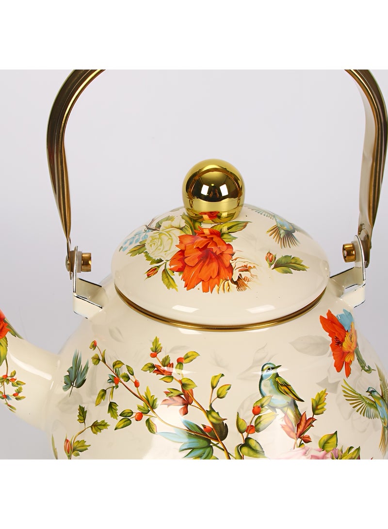 ALMiHomi European Style Enamel Teapot with Infuser – 1.5L Thickened Bird & Floral Pattern Kettle – Gas, Electric, Ceramic & Induction Stove Compatible – Elegant Coffee/Tea Pot for Home or Gift Use - Image 4