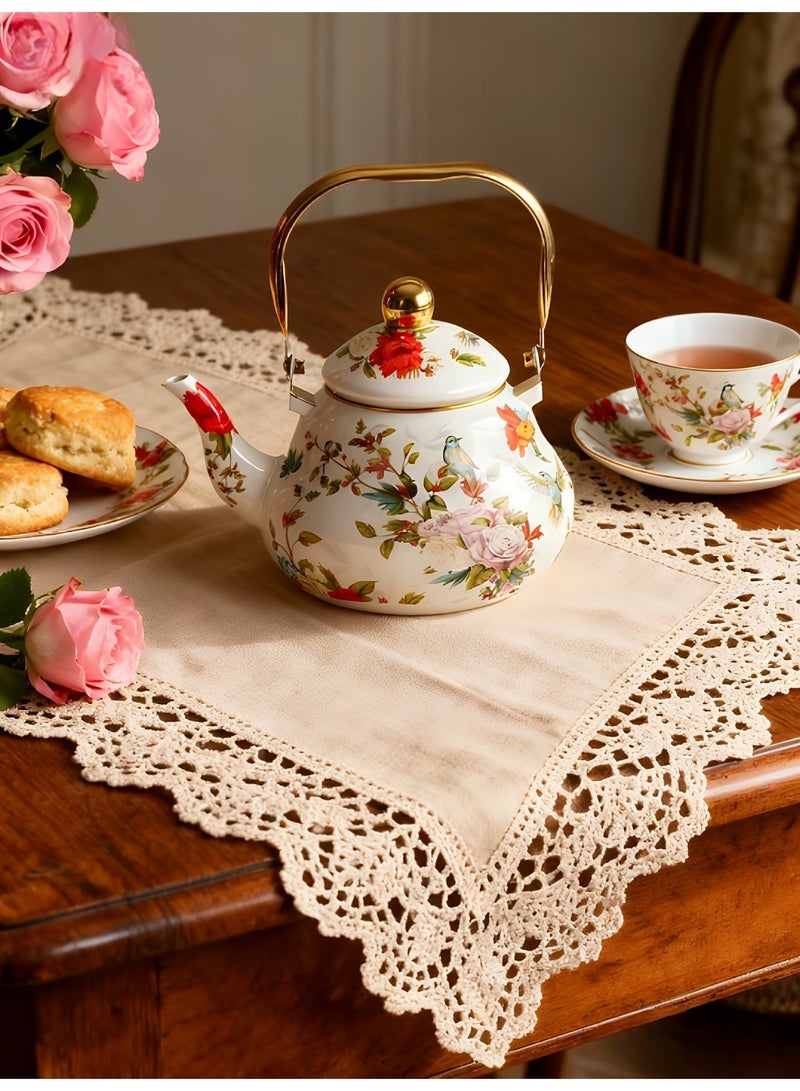 ALMiHomi European Style Enamel Teapot with Infuser – 1.5L Thickened Bird & Floral Pattern Kettle – Gas, Electric, Ceramic & Induction Stove Compatible – Elegant Coffee/Tea Pot for Home or Gift Use - Image 5