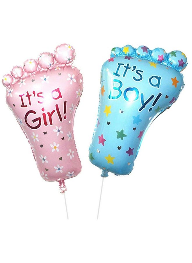 Amit Marketing - Amit Marketing Baby Shower Decoration Kit Combo - Fringe Foil Curtains, Banner, Foot Balloons & Latex Metallic Balloons I It?s a boy and a Girl Lovely Balloon I Party Decor items - Set of 15 Pcs - Image 1