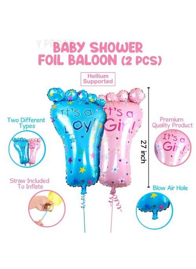 Amit Marketing - Amit Marketing Baby Shower Decoration Kit Combo - Fringe Foil Curtains, Banner, Foot Balloons & Latex Metallic Balloons I It?s a boy and a Girl Lovely Balloon I Party Decor items - Set of 15 Pcs - Image 1