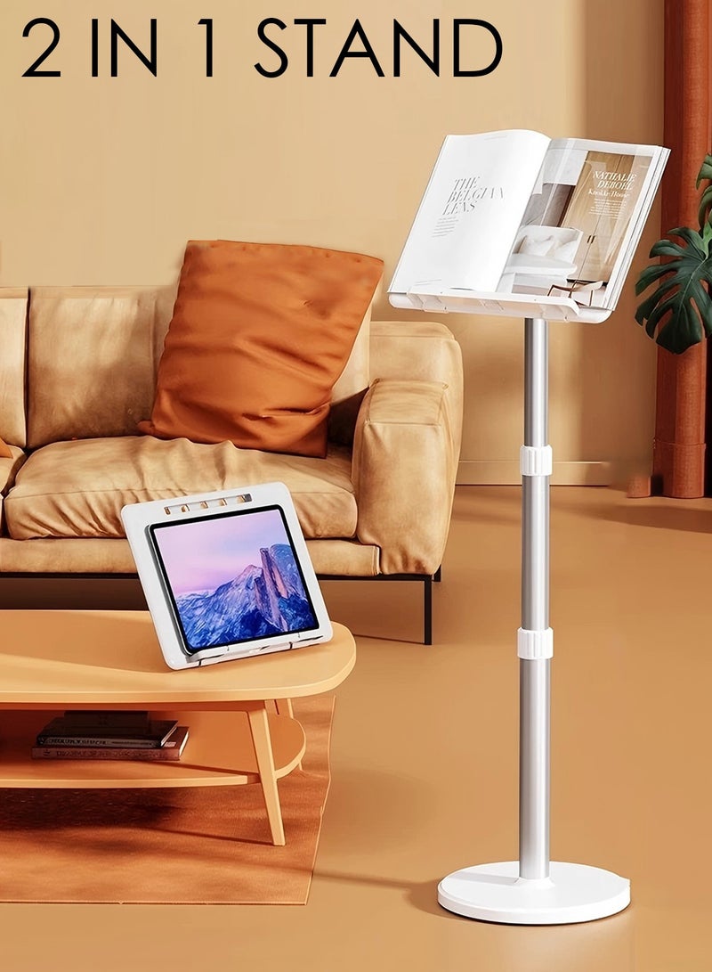 2 IN 1 Adjustable Book Reading Stand , Dual-Use Floor and Desktop Book Holder Stand,Adjustable(63-130CM)Bible Holder with Page Clip,for Music Sheet,Reading,Book, Recipe, Tablet, Laptop - Image 1