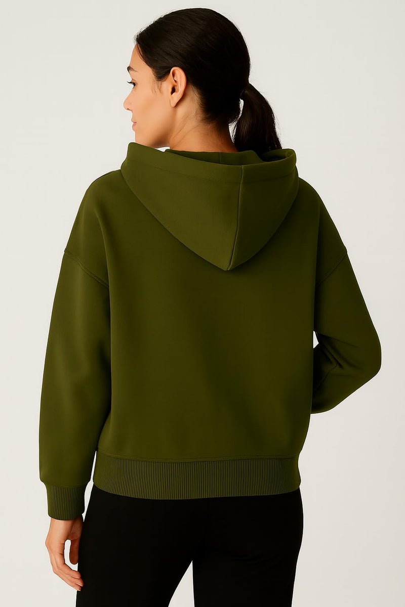 ADBUCKS Women's Oversized Winter Jacket Sweatshirts Casual Drawstring Clothes Zip Up Hoodie with Front Pocket Ii Womens Hoodies Ii (in, Alpha, M, Olive) - Image 3