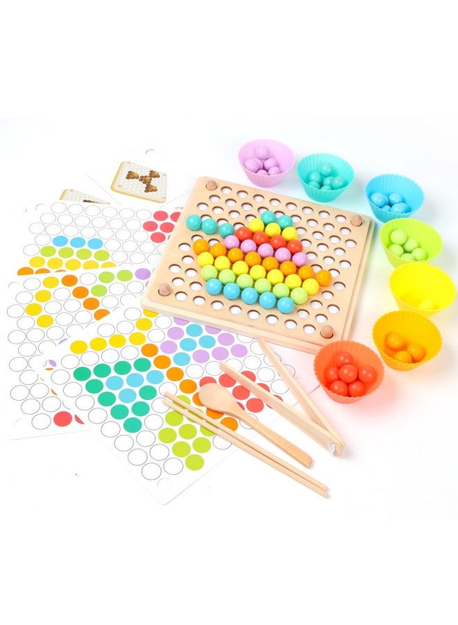 XISTEST Kids Wooden Toy, Children's Toys for 3 Years Old, Montessori Board, Fine Motor Early Education Color Recognition Chopsticks Clip Beads Hands Brain Training - Image 1