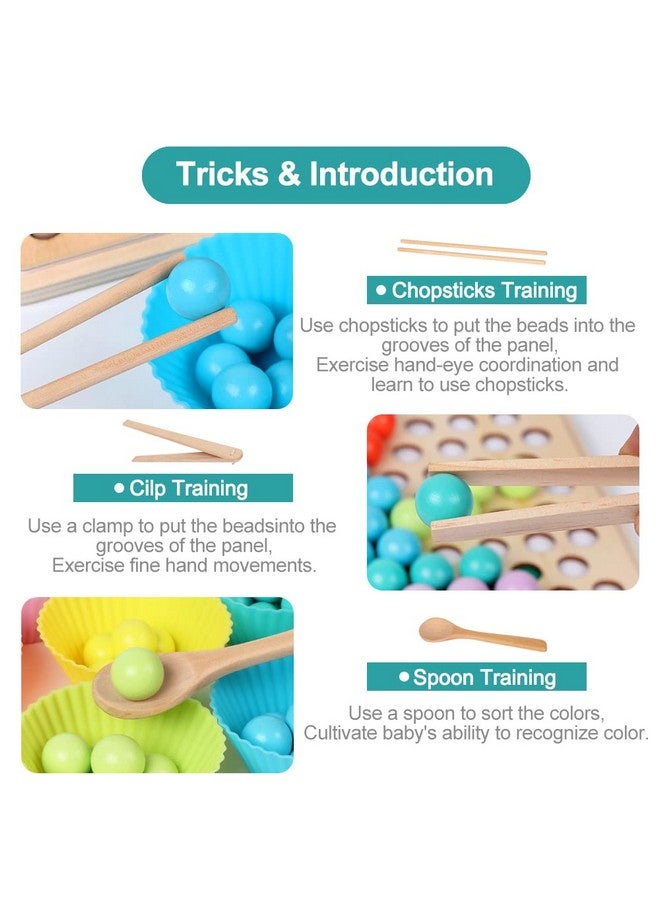 XISTEST Kids Wooden Toy, Children's Toys for 3 Years Old, Montessori Board, Fine Motor Early Education Color Recognition Chopsticks Clip Beads Hands Brain Training - Image 4