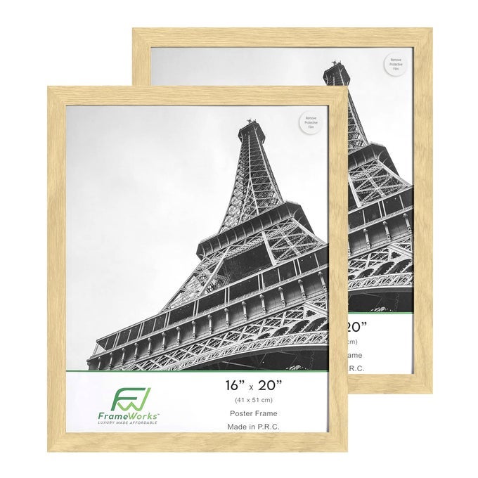 16x20 Wooden Poster Frame Classic Natural Oak Matte Edged Frames wShatterproof Acrylic Glass Photos Posters Prints Wall Decor Home Office Gallery Display Natural Oak 2 Pack