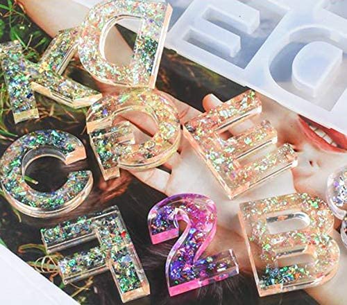 SNOOGG Alphabet Silicone Resin Mold Letter & Number Casting Molds for Earring Jewelry Accessories with Built in Hole Enabler with 4 Pearl Glitter Pkt. - Image 3