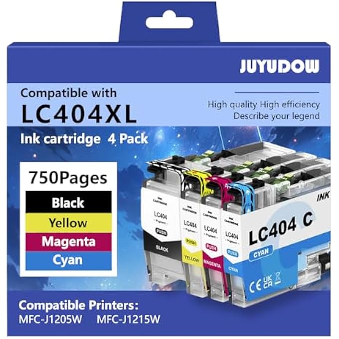 LC404XL INK CARTRIDGES FOR BROTHER PRINTER, 4-PACK, HIGH YIELD BLACK CYAN MAGENTA YELLOW, COMPATIBLE WITH MFC-J1205W, MFC-J1215W - Image 2
