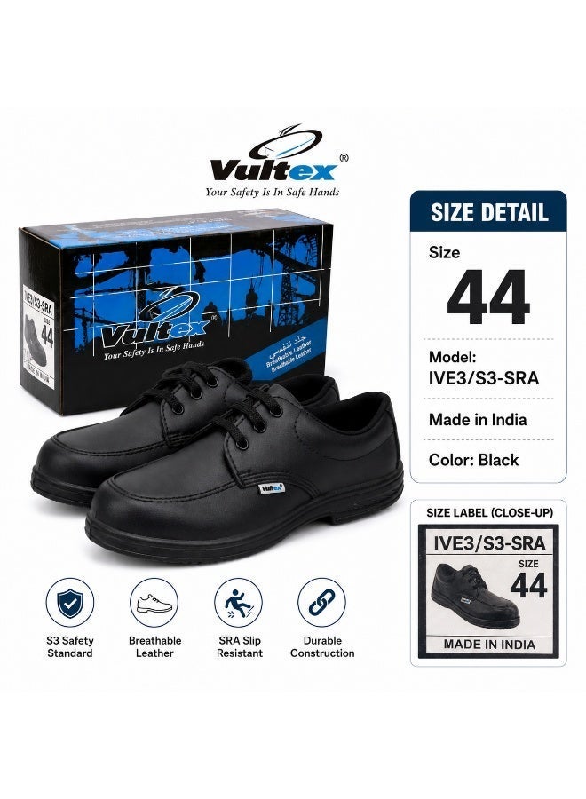 Vaultex Vautex Men’s Safety Shoes S3 SRA Black-44 Lace-Up Work Shoes, Breathable Leather Industrial Protective Footwear For Construction, Warehouse, Workshop And Site Use - Image 2