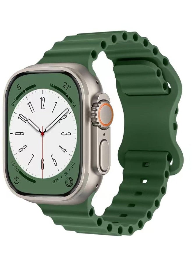 Compatible for Apple Watch Band 38mm 40mm 41mm 42mmfor Men Women, Wave Shaped Silicone Sport Wristband Strap Compatible with iWatch Series 10/9/8/7/6/5/4/3/2/1 SE 2/1 Green  - Image 1