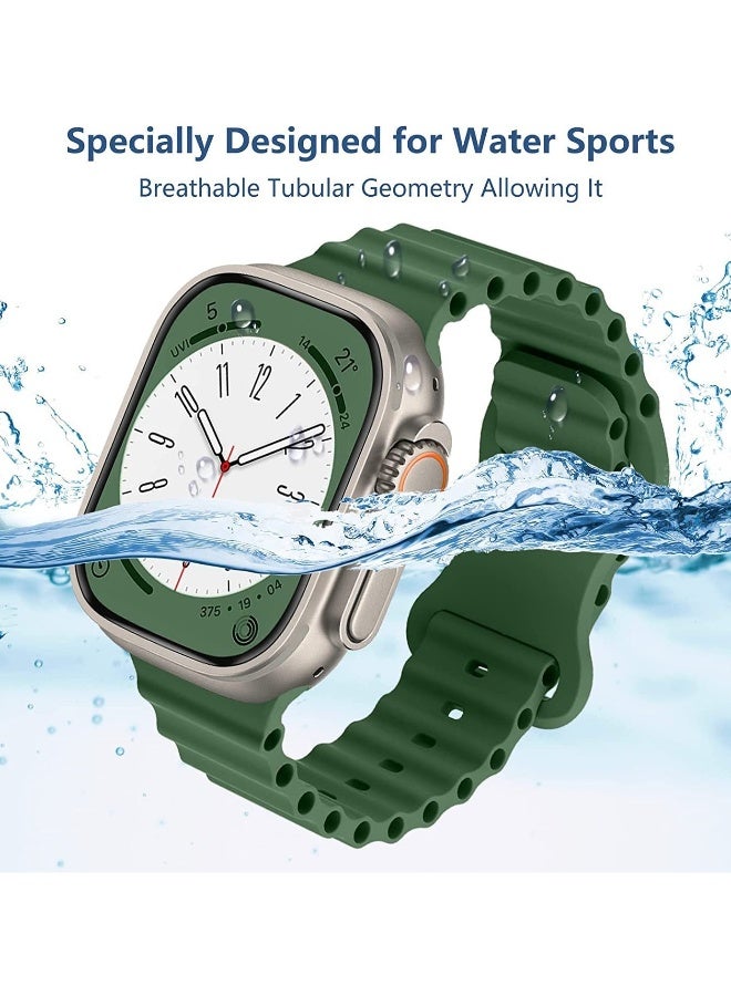 Compatible for Apple Watch Band 38mm 40mm 41mm 42mmfor Men Women, Wave Shaped Silicone Sport Wristband Strap Compatible with iWatch Series 10/9/8/7/6/5/4/3/2/1 SE 2/1 Green  - Image 3