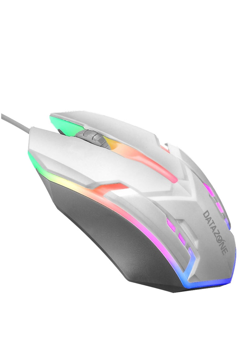 Datazone Wired Gaming Mouse in White with RGB Lighting and Sleek Design.  - Image 1