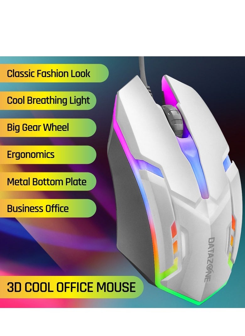 Datazone Wired Gaming Mouse in White with RGB Lighting and Sleek Design.  - Image 4