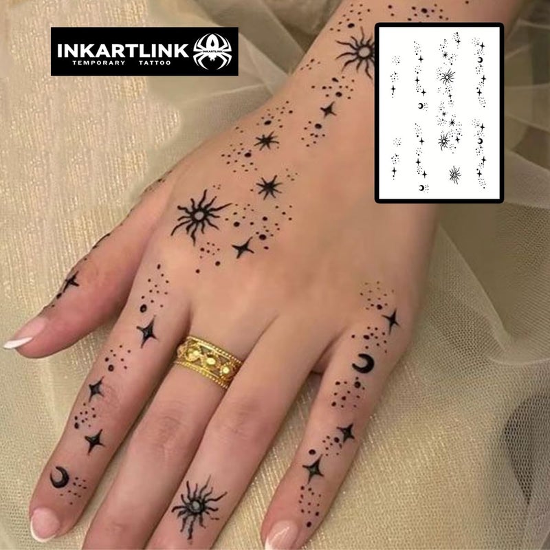 INKARTLINK Temporary Tattoos, Semi Permanent Tattoos, Small-size Tattoos for Women, Waterproof and Anti-reflective, Unique Design (Stars and Moon Shining) - Image 3