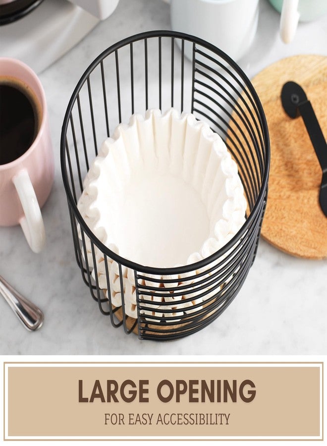 MosJos Coffee Filter Holder for Counter with Wooden Lid - Round Black Wire Coffee Pod Storage Container Basket for Kitchen Countertop Organization - Coffee Bar Accessories - Image 4