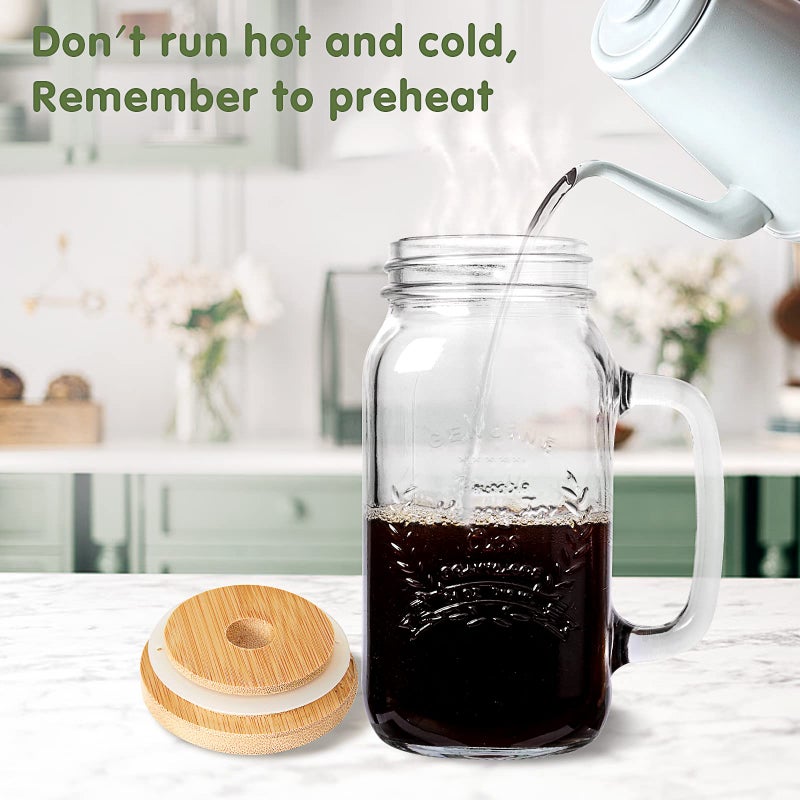 Yirilan Yirilan 2 Pack 24Oz Mason jar cups with lids and straws, Mason Jars with Handle, Mason Jar Drinking Glasses with Lid and Straw, Mason Jar Mugs  - Image 4