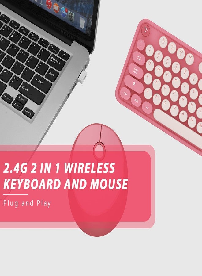 Kootop Wireless Keyboard, Cute Colorful 104 Keys Typewriter Retro Round Keycaps Keyboard for PC Laptop,Desktop,Windows, Home and Office Keyboards(Pink) - Image 5