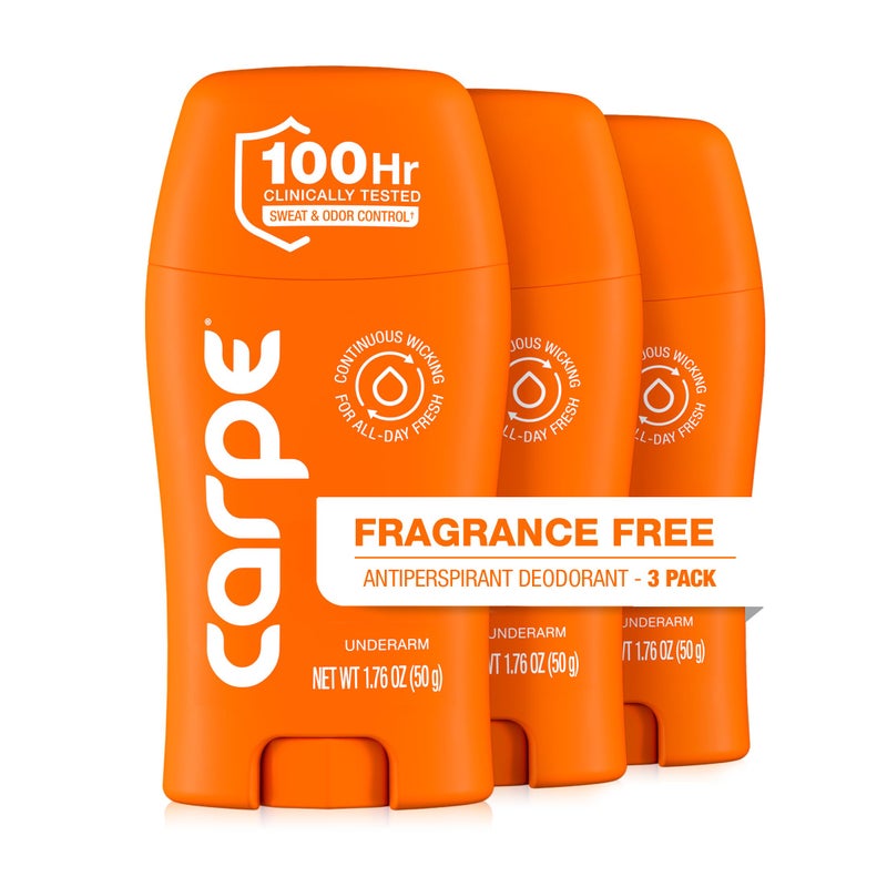 Carpe Underarm Antiperspirant Deodorant for Men and Women - 100 Hour Sweat & Odor Control - Antiperspirant Deodorant for Sensitive Skin - Fragrance Free - 3 Pack - Image 1