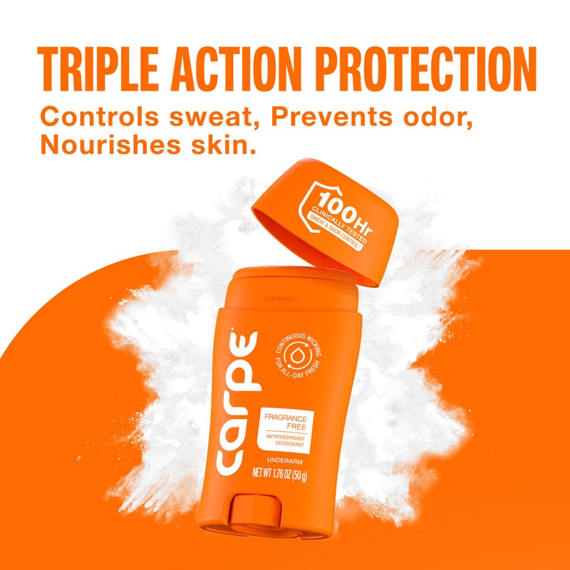 Carpe Underarm Antiperspirant Deodorant for Men and Women - 100 Hour Sweat & Odor Control - Antiperspirant Deodorant for Sensitive Skin - Fragrance Free - 3 Pack - Image 5