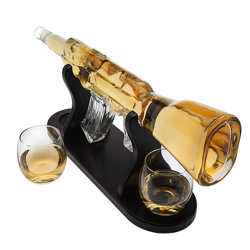 Godinger Gifts for Dad, Whiskey Gifts for Men, Whiskey Decanter Rifle with 2 Whiskey Glasses, Whiskey Decanter Set for Liquor, Scotch, Bourbon Vodka, Gifts for Men Clear - Image 4