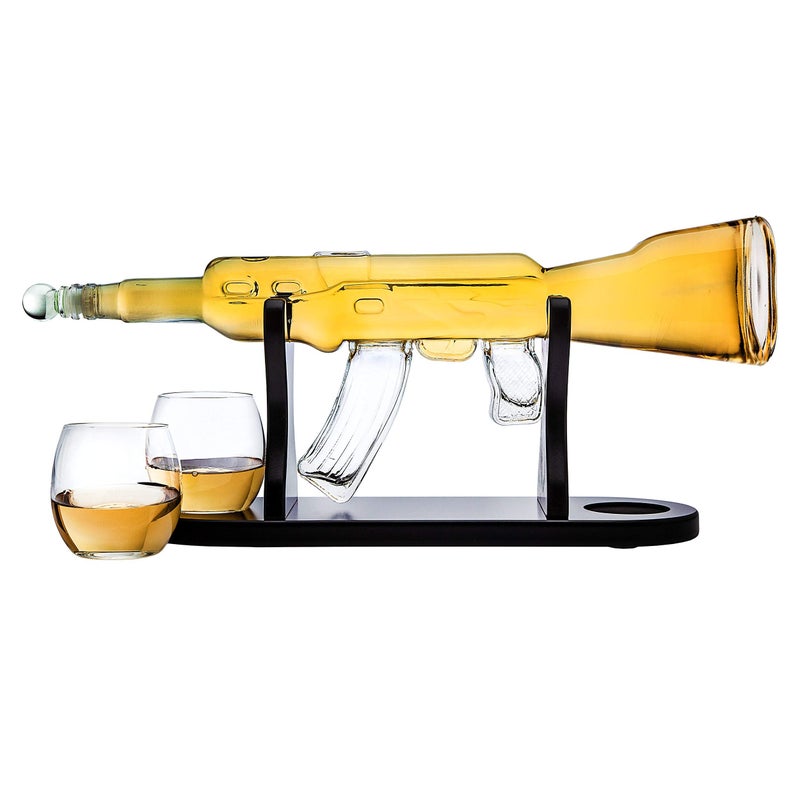 Godinger Gifts for Dad, Whiskey Gifts for Men, Whiskey Decanter Rifle with 2 Whiskey Glasses, Whiskey Decanter Set for Liquor, Scotch, Bourbon Vodka, Gifts for Men Clear - Image 2
