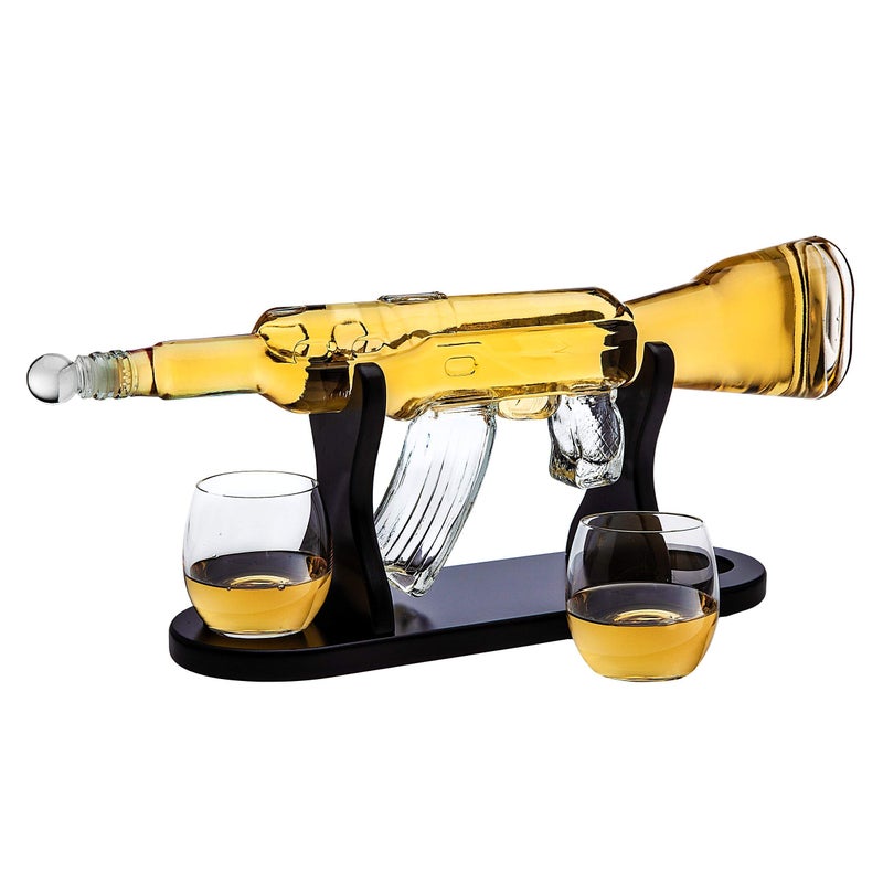 Godinger Gifts for Dad, Whiskey Gifts for Men, Whiskey Decanter Rifle with 2 Whiskey Glasses, Whiskey Decanter Set for Liquor, Scotch, Bourbon Vodka, Gifts for Men Clear - Image 1