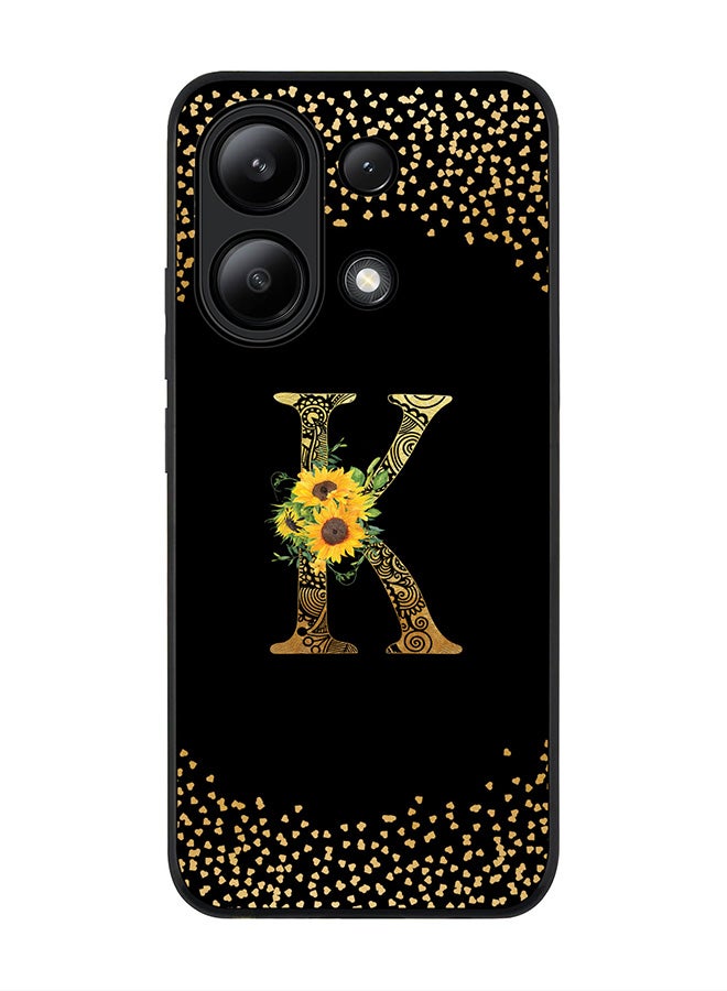 Stylizedd Rugged Black edge case for Xiaomi Redmi Note 13 4G, Cover Custom Monogram Initial Letter Mandala Floral Pattern Alphabet - K ( Black ) - Image 1
